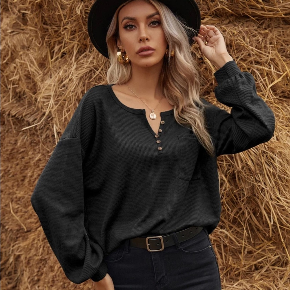 🔥2for$25🔥Notched waffle long sleeve tee
